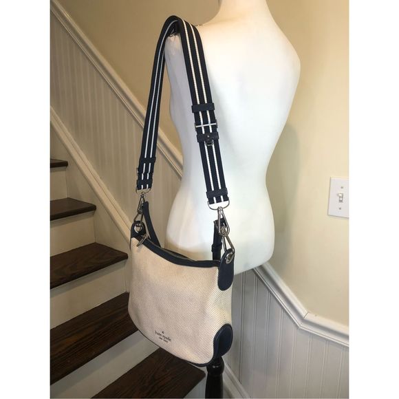 KATE SPADE Navy Leather & Woven Tote Crossbody Shoulder Bag Two Straps Included - Picture 5 of 15